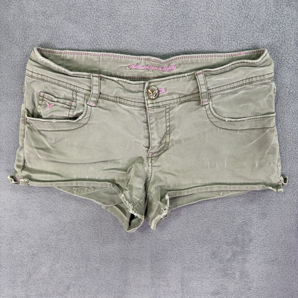 American Eagle Shorts Womens 0 Army Green Low Rise 2" Inseam Stretch Rhinestone - Picture 1 of 8